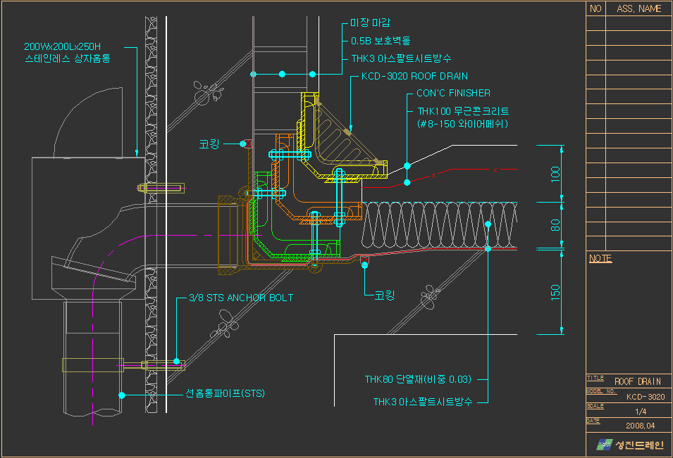 巹 ð(ܴܿ)KCD-3020(Cast iron roof drain) KS F 4522 TYPE 